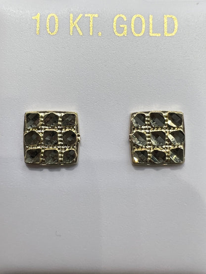 1667- NEW 10K Square Diamond Cut Stud Earrings (8x8.2mm) W.G