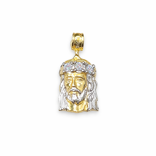 00193-NEW 14K Jesus Face Cz Crown Pendant  (W.G)