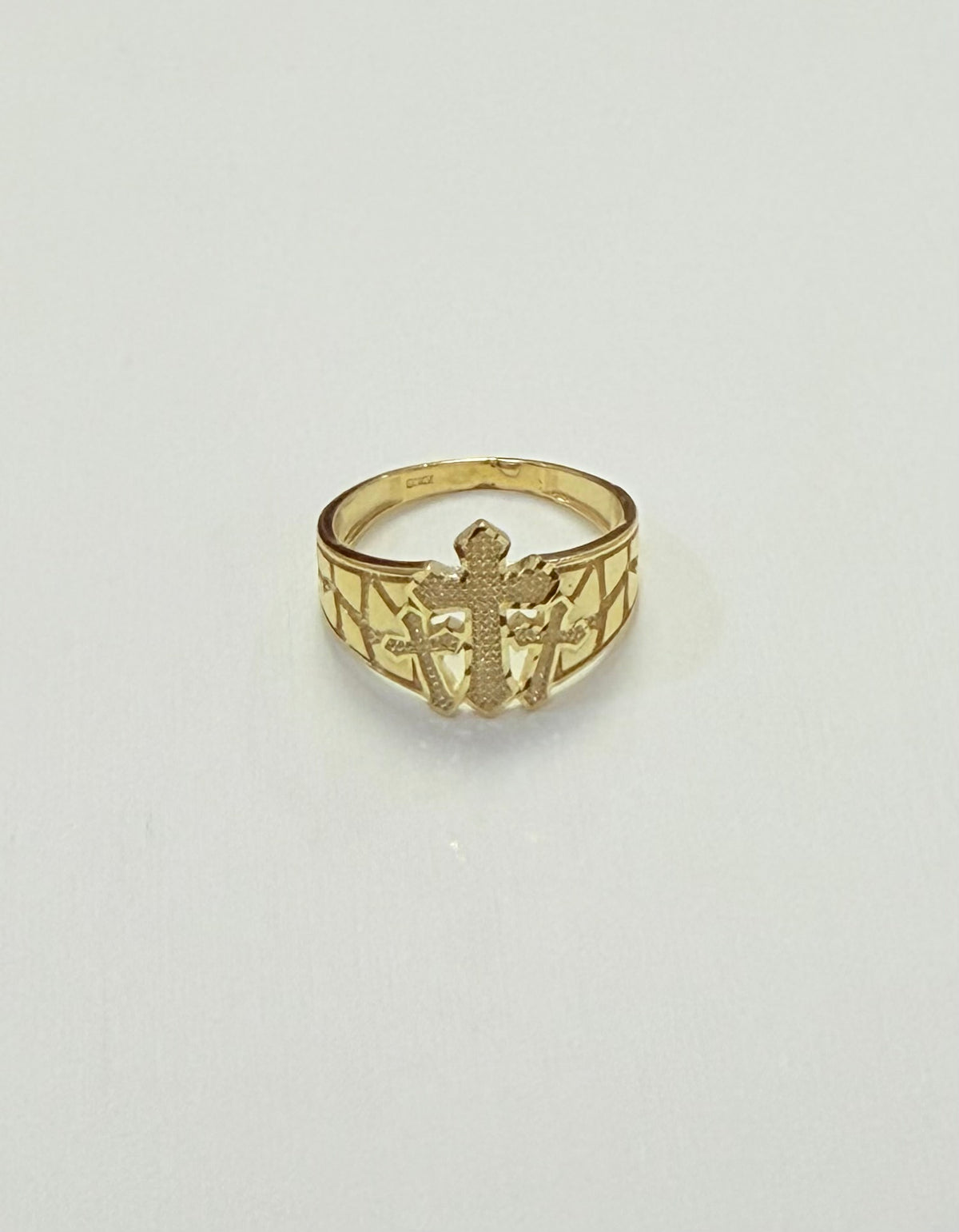 1702- NEW 10K Triple Cross Nugget Ring W.G