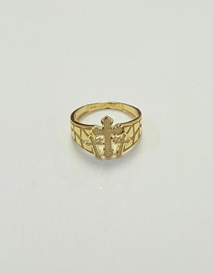 1702- NEW 10K Triple Cross Nugget Ring W.G