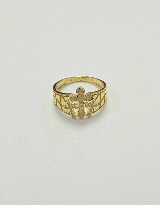 1702- NEW 10K Triple Cross Nugget Ring W.G