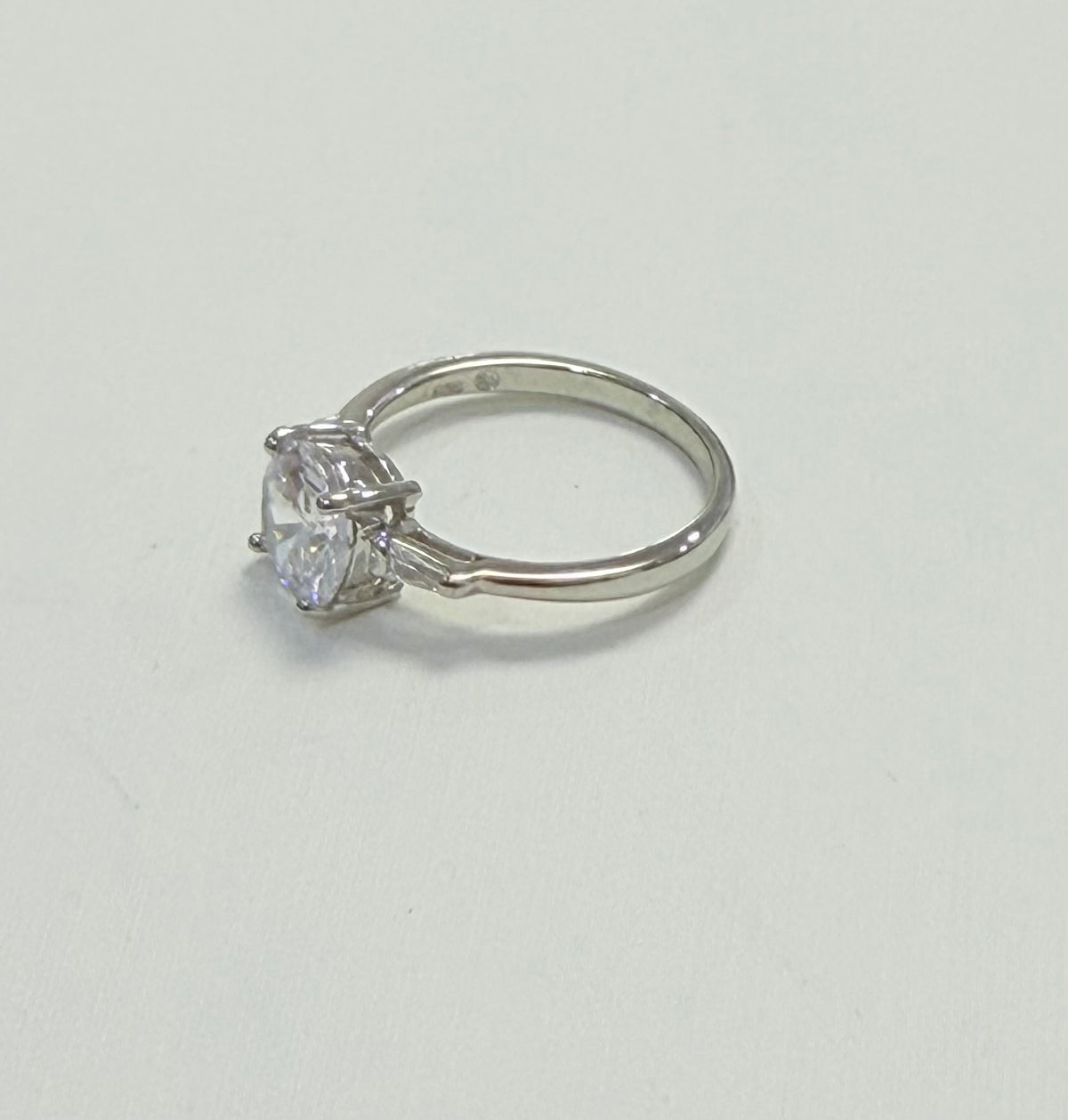 S443- NEW .925 Sterling Silver Clear CZ Solitaire Ring W.G