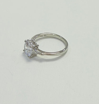 S443- NEW .925 Sterling Silver Clear CZ Solitaire Ring W.G