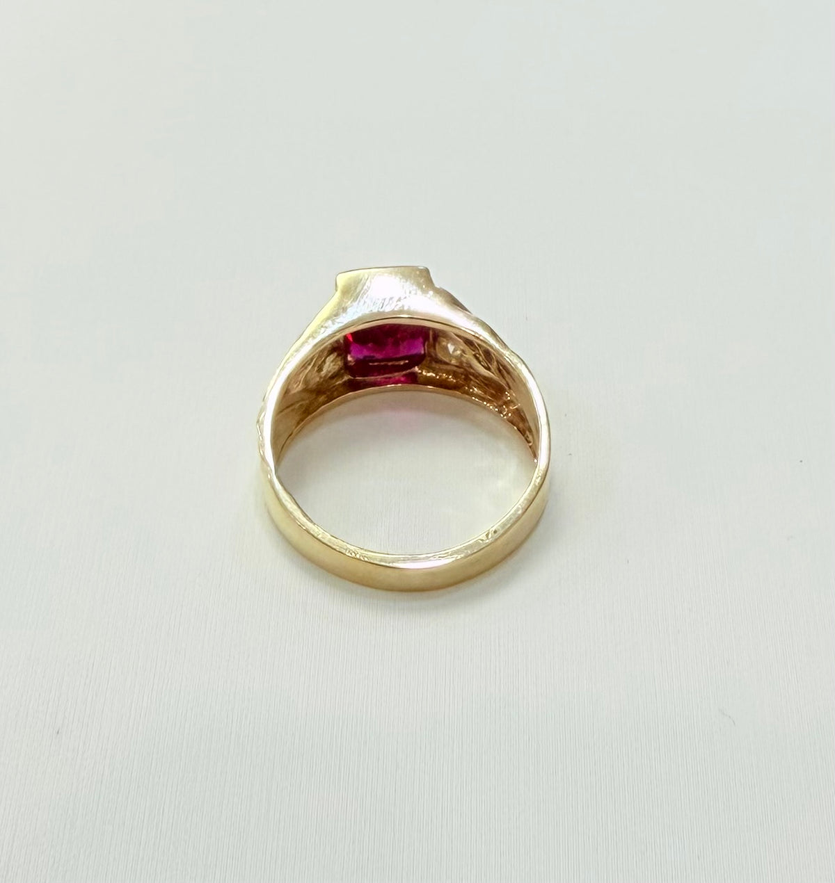 1100-NEW 14K Square Red Stone Ring W.G
