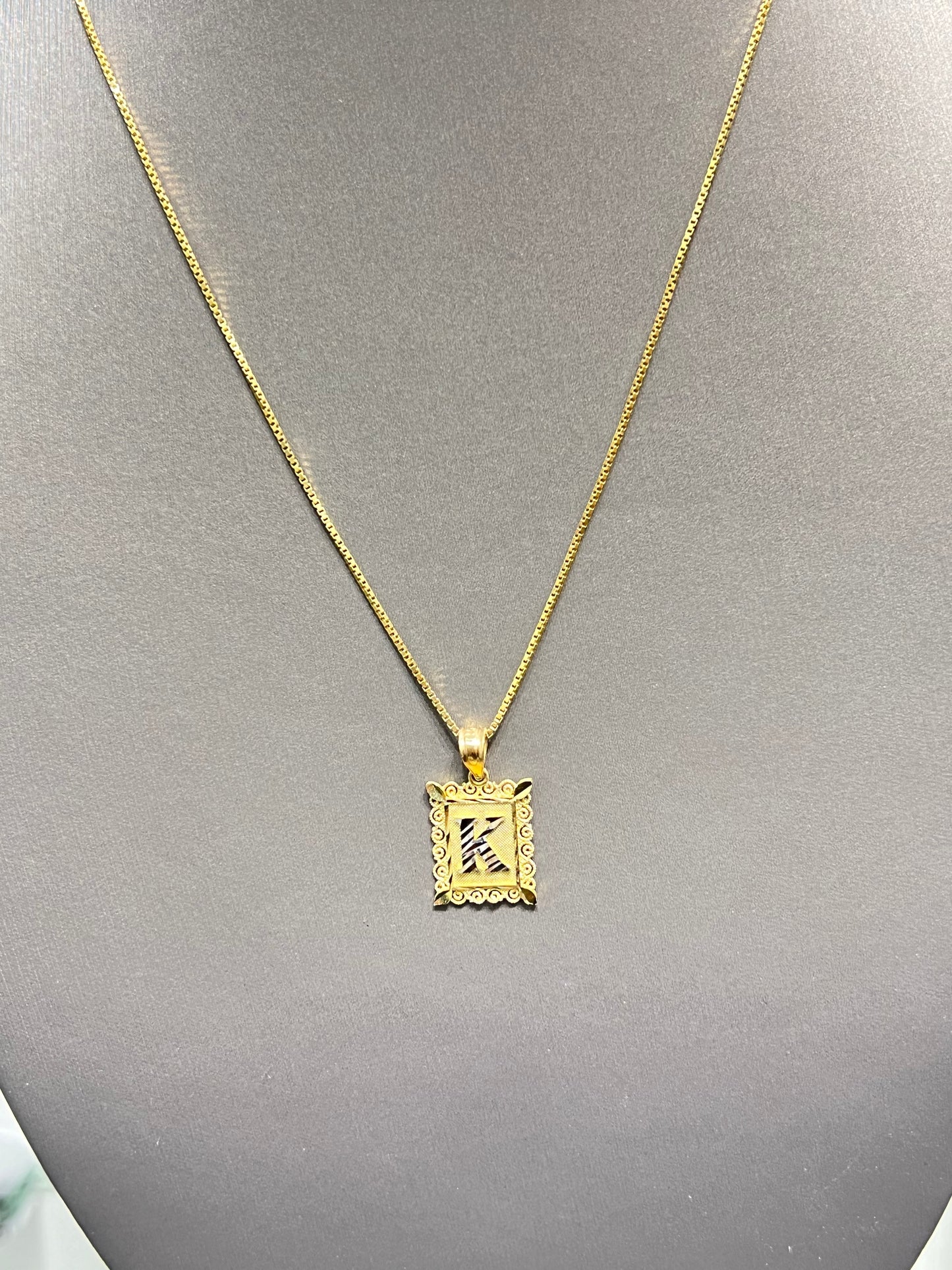 00122- NEW Letter “K” Square Pendant (W.G)