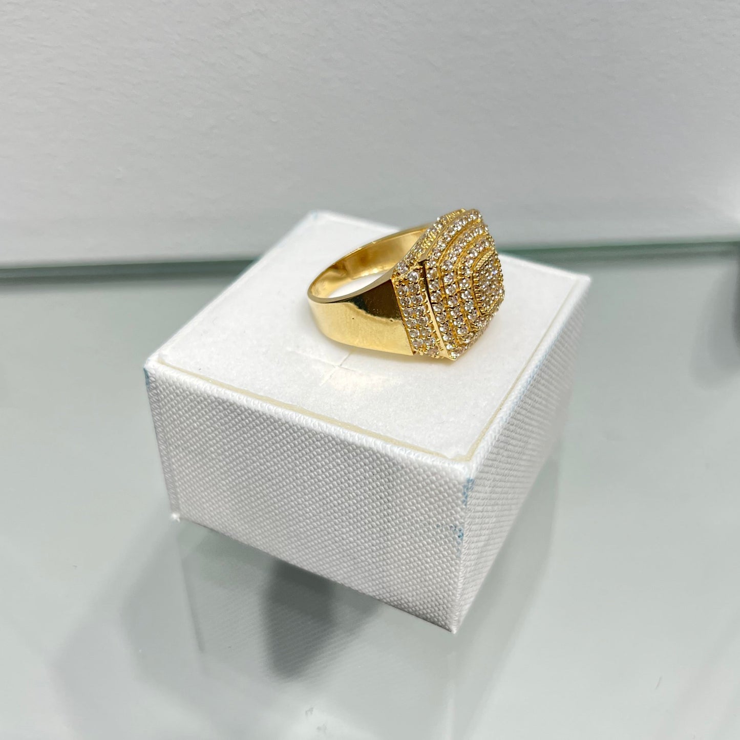 1183- NEW 14K Square Full Cz Ice Out Men's Ring W.G