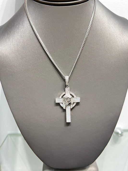 S404- NEW .925 Sterling Silver Full CZ Cross Hip Hop Pendant W.G