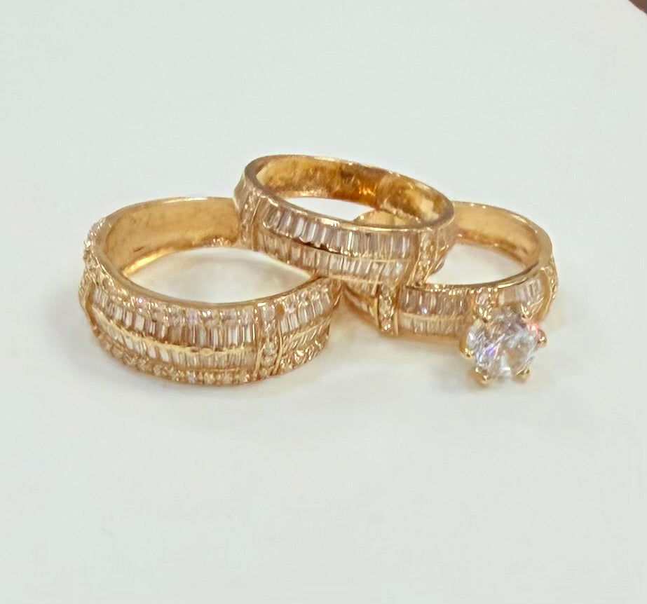 1226- NEW 14K Trio Baguette Cut Wedding Ring Set W.G