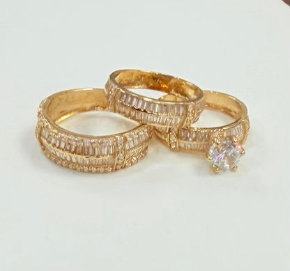 1226- NEW 14K Trio Baguette Cut Wedding Ring Set W.G
