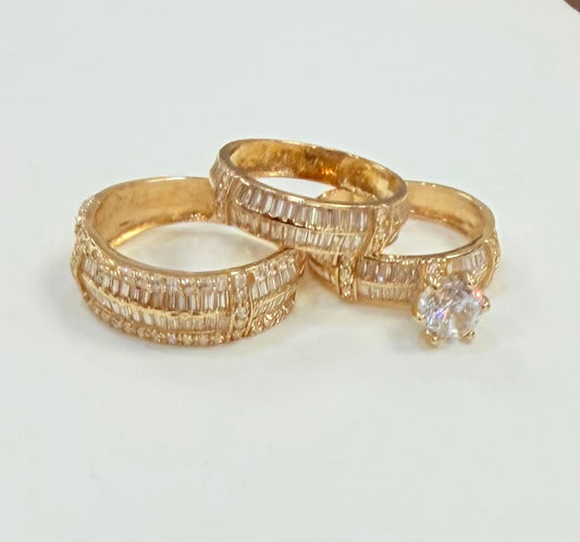1226- NEW 14K Trio Baguette Cut Wedding Ring Set W.G