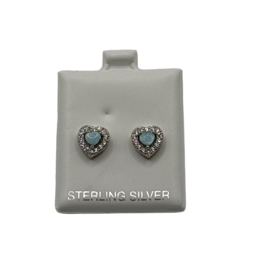 S882- .925 Larimar Hearts Stud Earrings (9.38x9.27mm) W.G