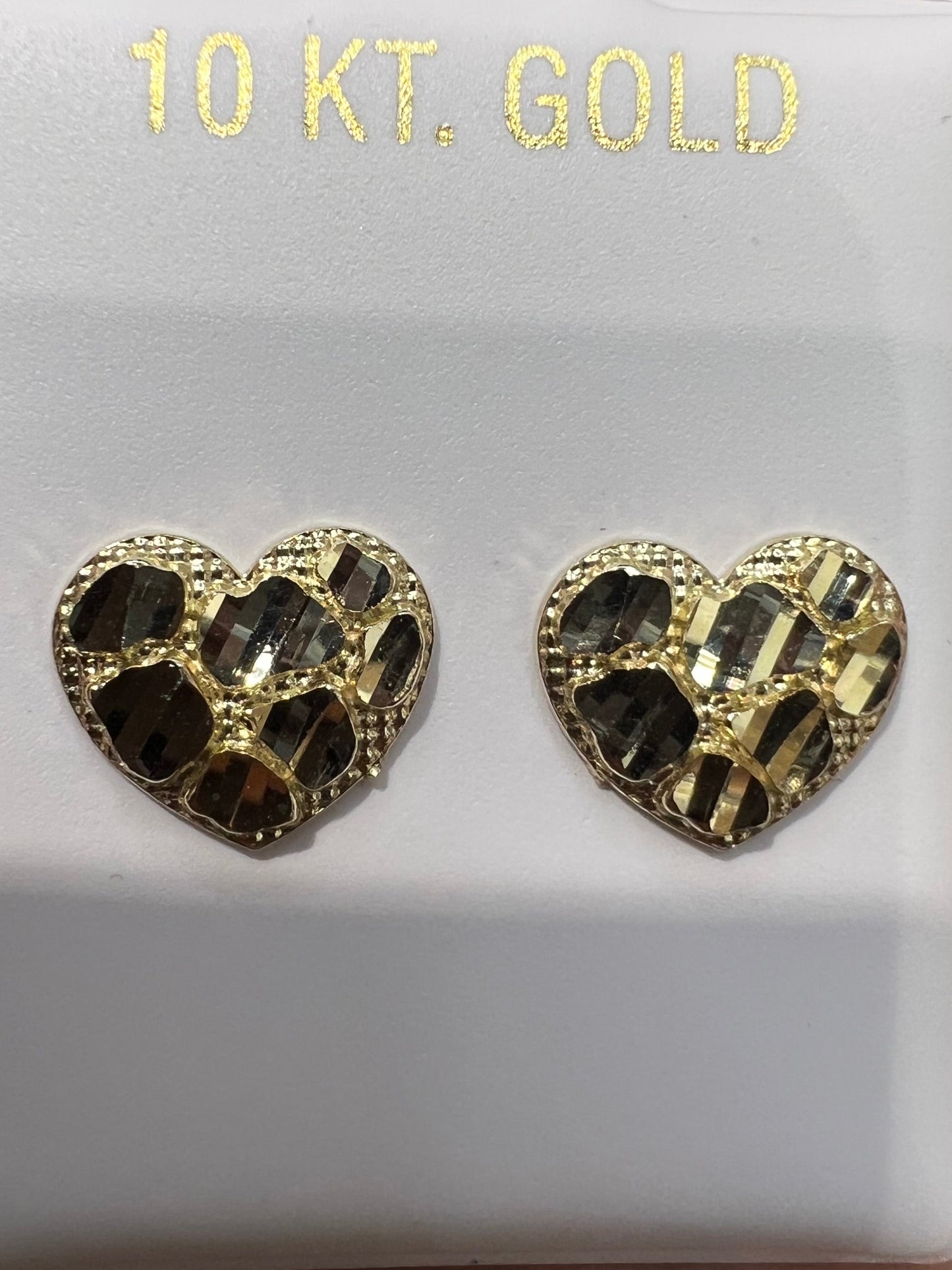 1668- NEW 10K Heart Shape Nugget Earrings (10.4x12.2mm) W.G