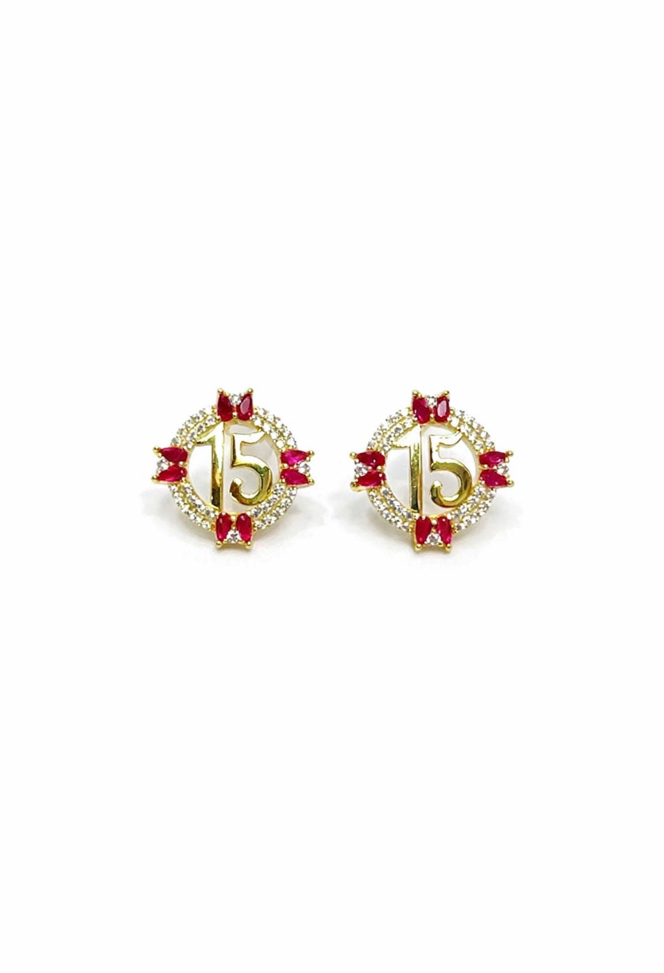 1482- NEW 10K Round CZ Quinceañera Stud Earrings (16mm) W.G