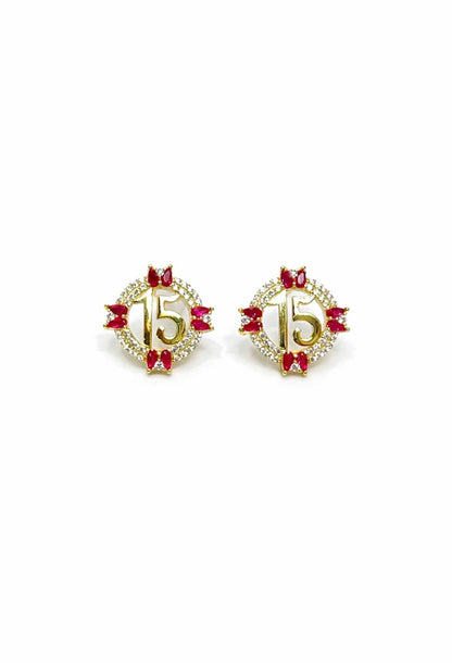 1482- NEW 10K Round CZ Quinceañera Stud Earrings (16mm) W.G
