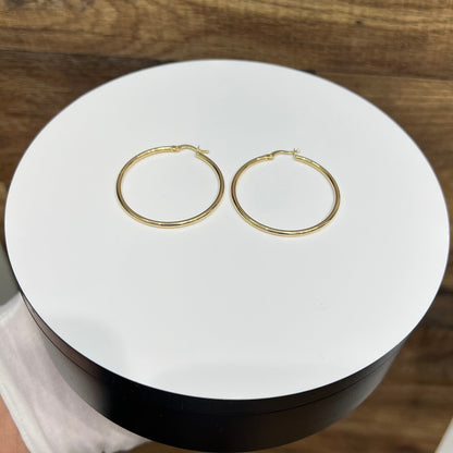 1288-14K NEW 14K Hollow Hoop earrings 2x40mm (W.G)