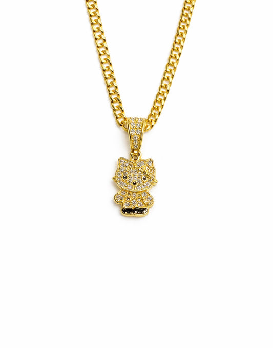 1500- NEW 14K Small Hello Kitty Full Cz Pendant W.G
