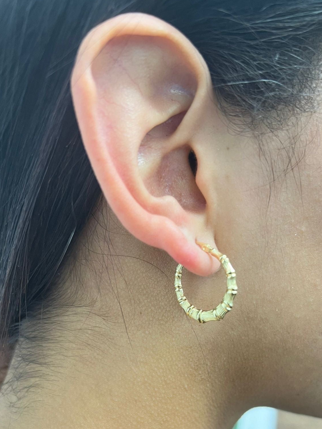 1121- 14K Round Bamboo Earrings (22mm) W.G