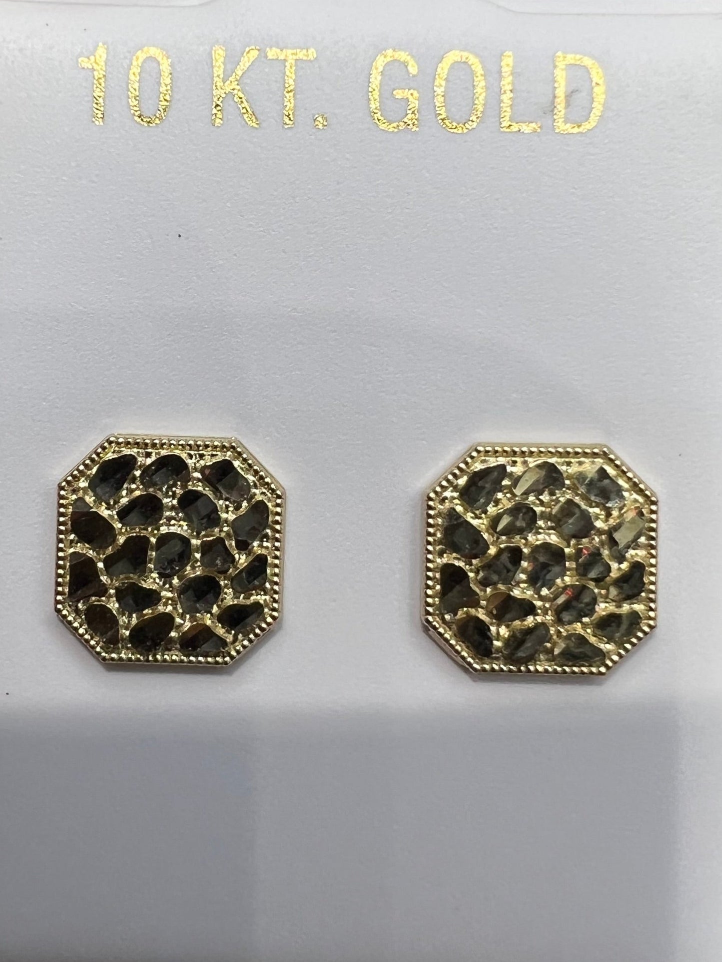 1671- NEW 10K Square Diamond Cut Stud Earrings (9.5mm) W.G