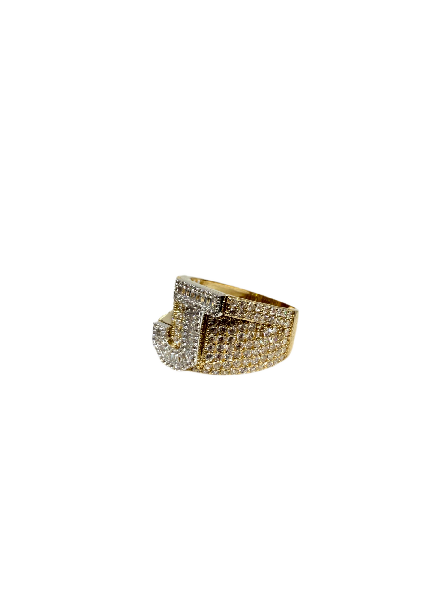 963- 14K Gold Initial “J” Men Ring Full Cz