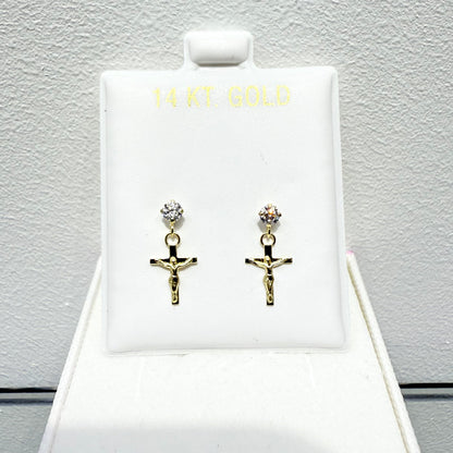 1070-NEW 14K Dangling Crucifix Stud Earrings W.G