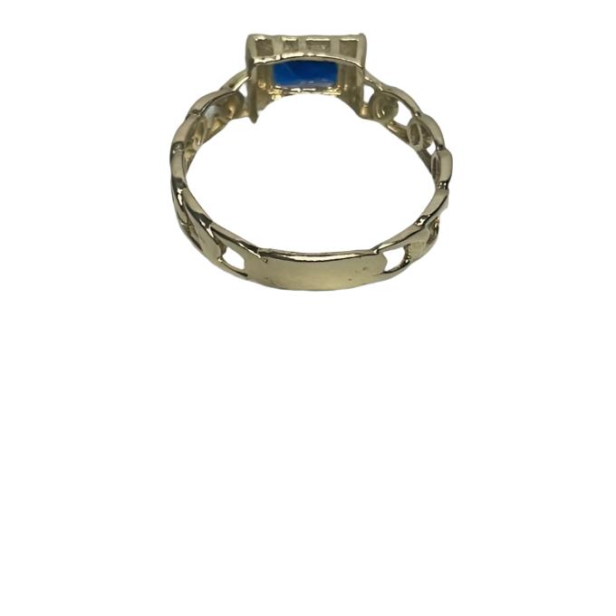 0086- 14K Yellow Gold Blue Square Stone Ring