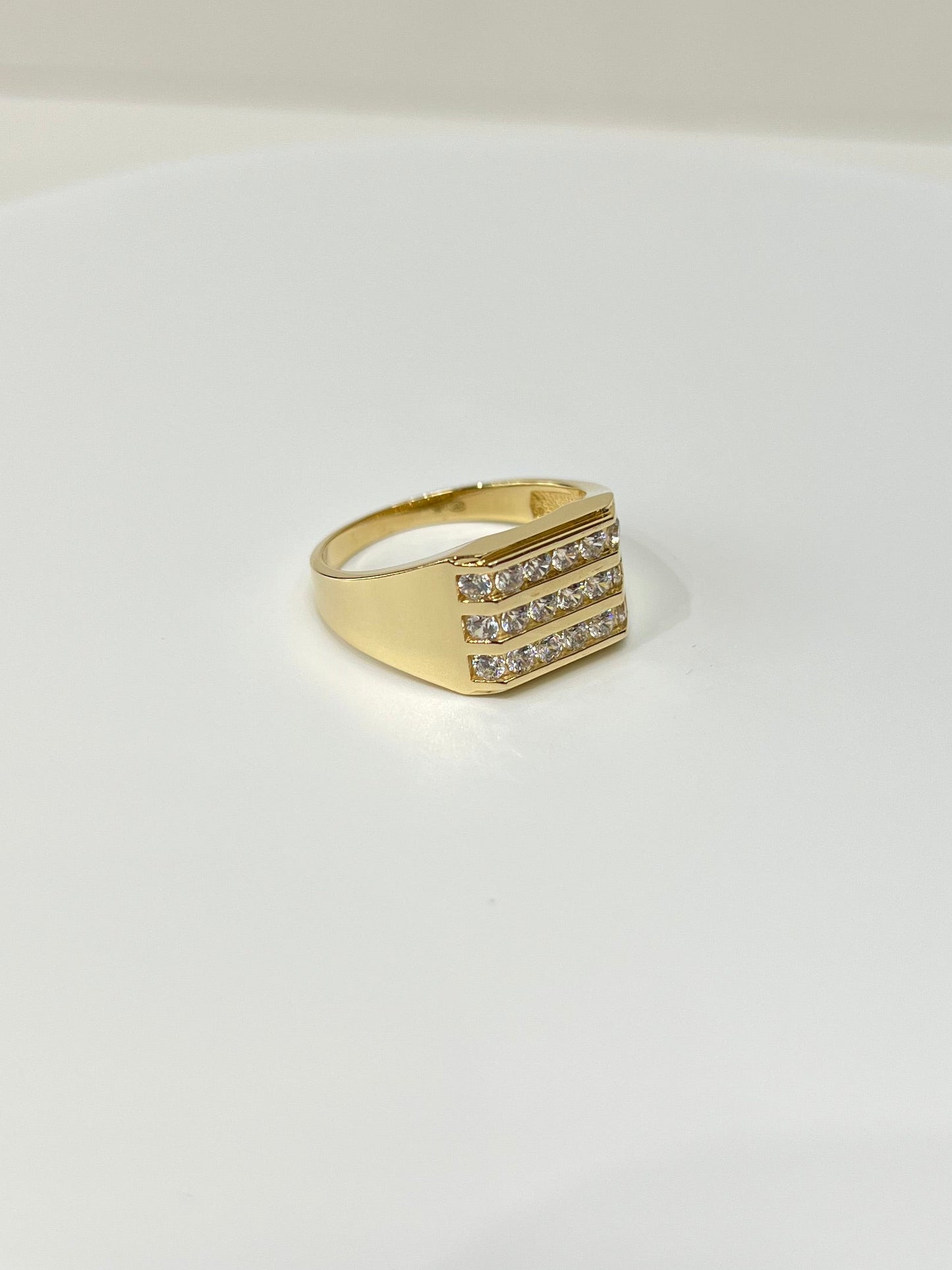 710- NEW 14K Square 3 Row Cz Men's Ring W.G