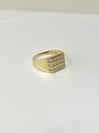 710- NEW 14K Square 3 Row Cz Men's Ring W.G