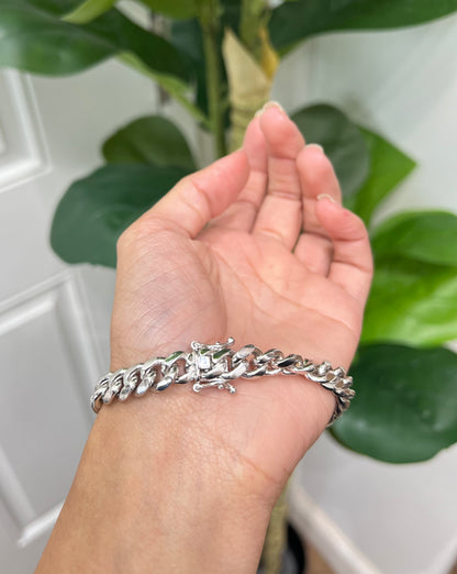 S482- NEW .925 Sterling Silver Solid Miami Cuban Bracelet 8” W.G