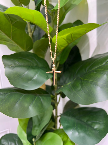 C53- NEW 10K Hollow Cuban Curb Chain Two Tone & Cross Pendant SET W.G