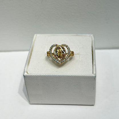 1189-NEW 14K Heart Shape Our Lady Of Guadalupe Ring W.G