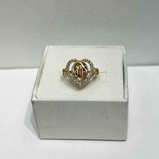 1189-NEW 14K Heart Shape Our Lady Of Guadalupe Ring W.G