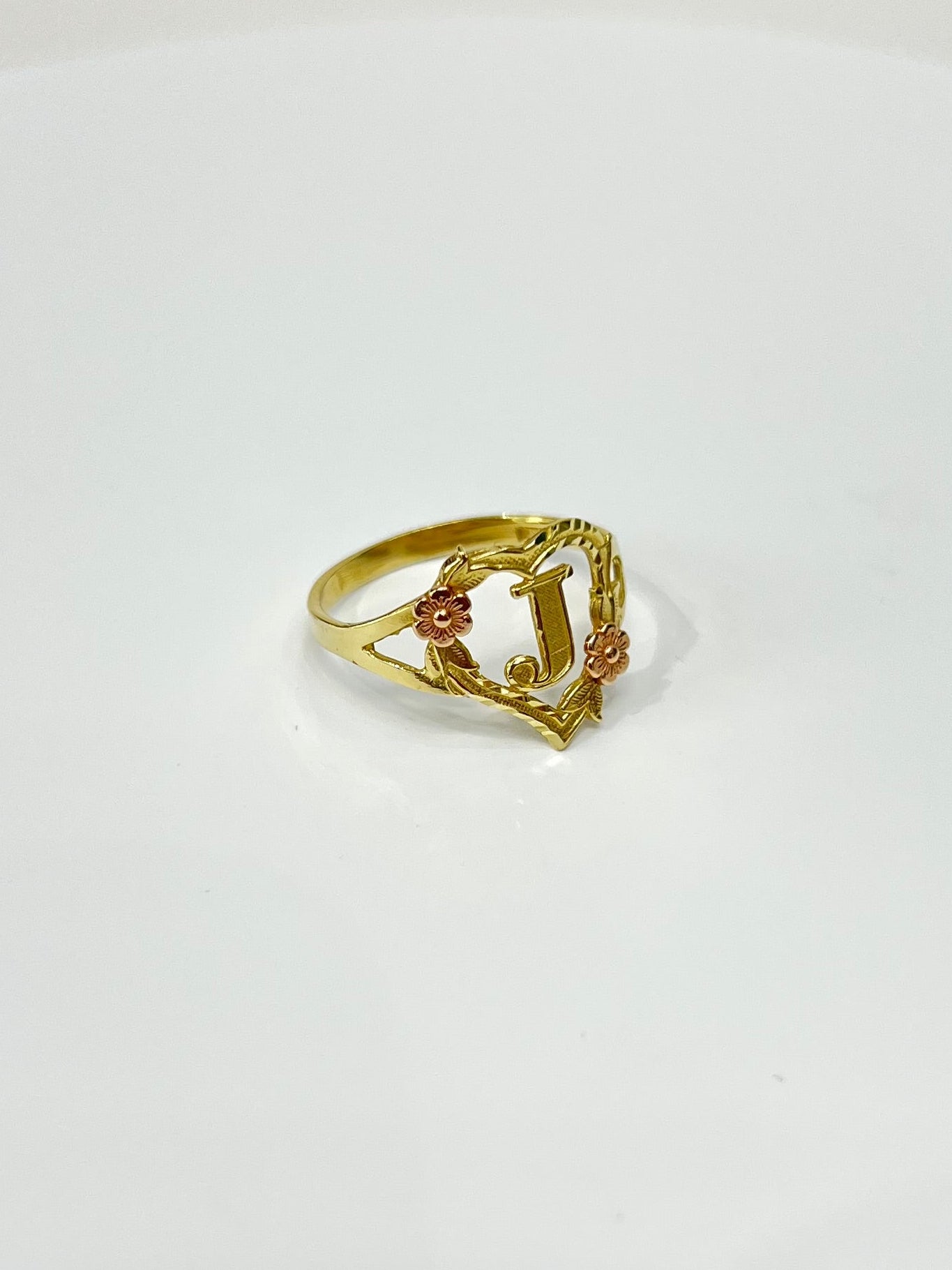 00163- NEW 14K Heart Shape Letter “J”Two Tone Women Ring (W.G)
