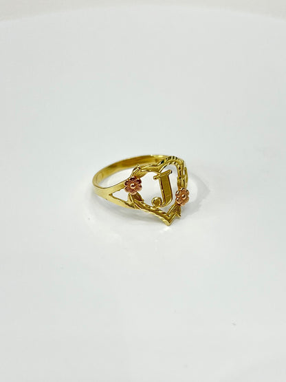 00163- NEW 14K Heart Shape Letter “J”Two Tone Women Ring (W.G)