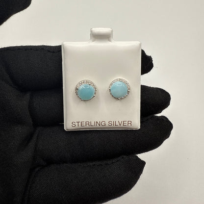 S883- NEW .925 Round Stud Earrings Larimar (10.08mm) W.G