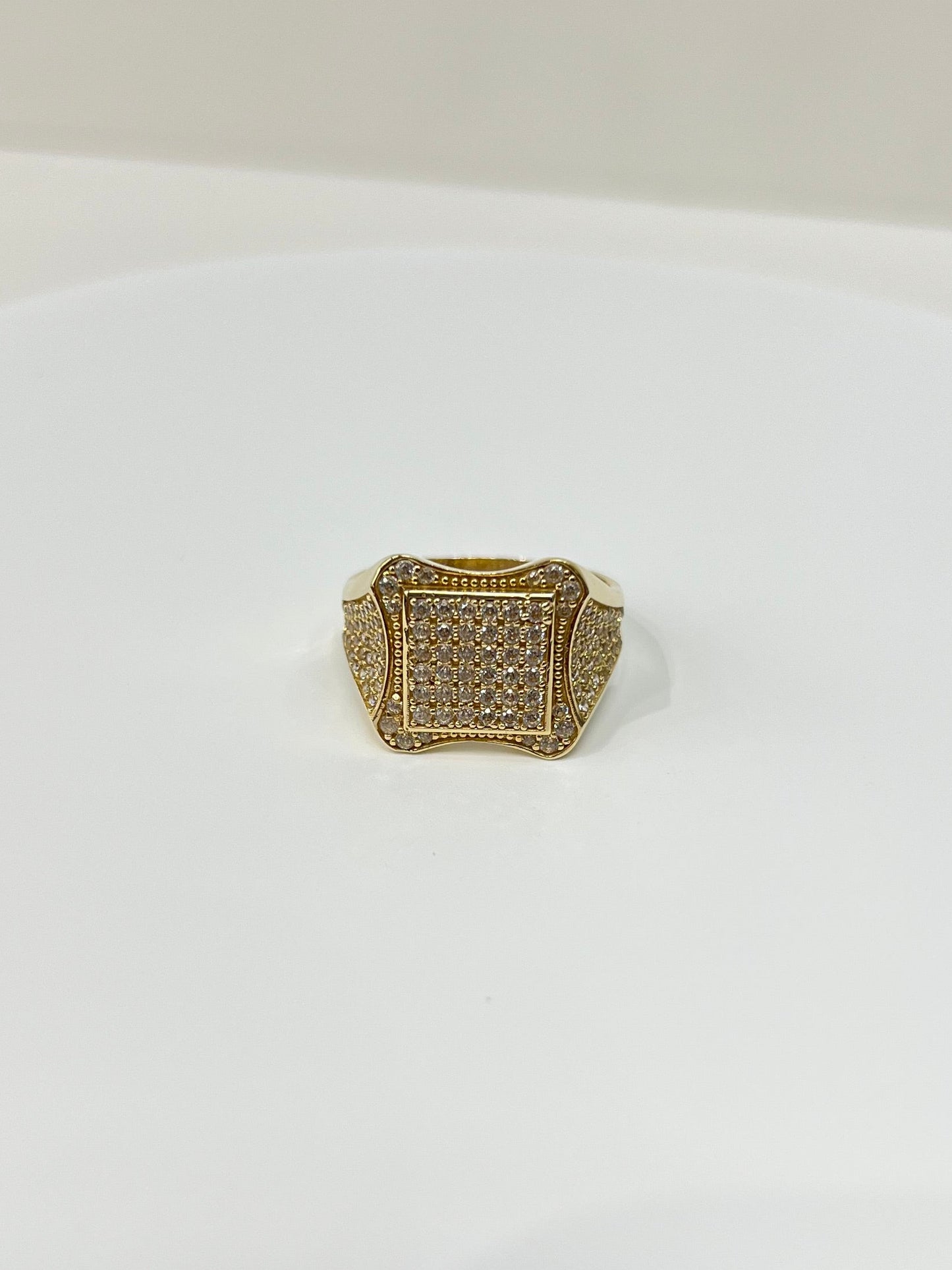 1182- NEW 14K Full Cz Square Fashion Men's Ring W.G