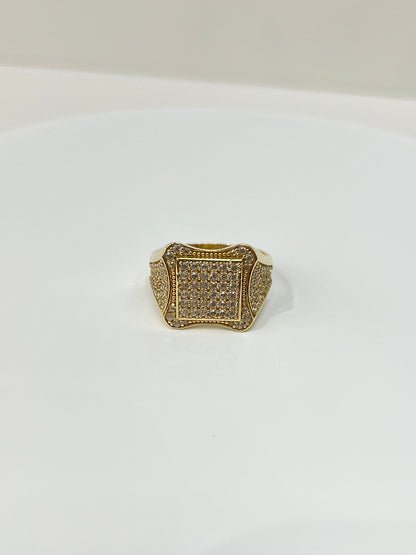 1182- NEW 14K Full Cz Square Fashion Men's Ring W.G