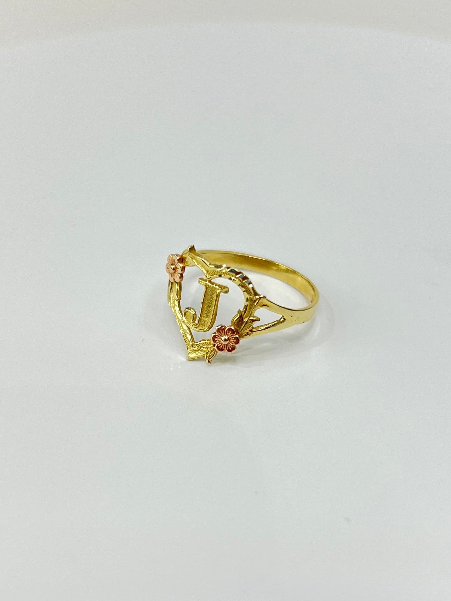 00163- NEW 14K Heart Shape Letter “J”Two Tone Women Ring (W.G)