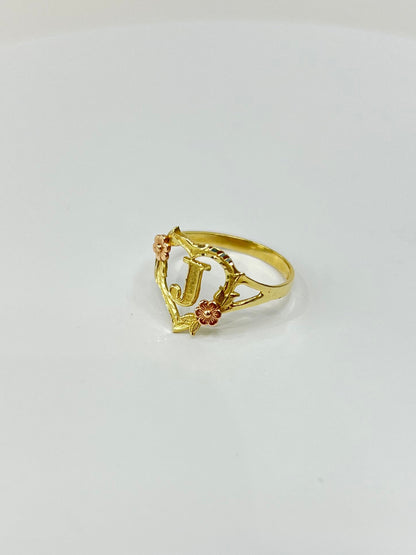 00163- NEW 14K Heart Shape Letter “J”Two Tone Women Ring (W.G)