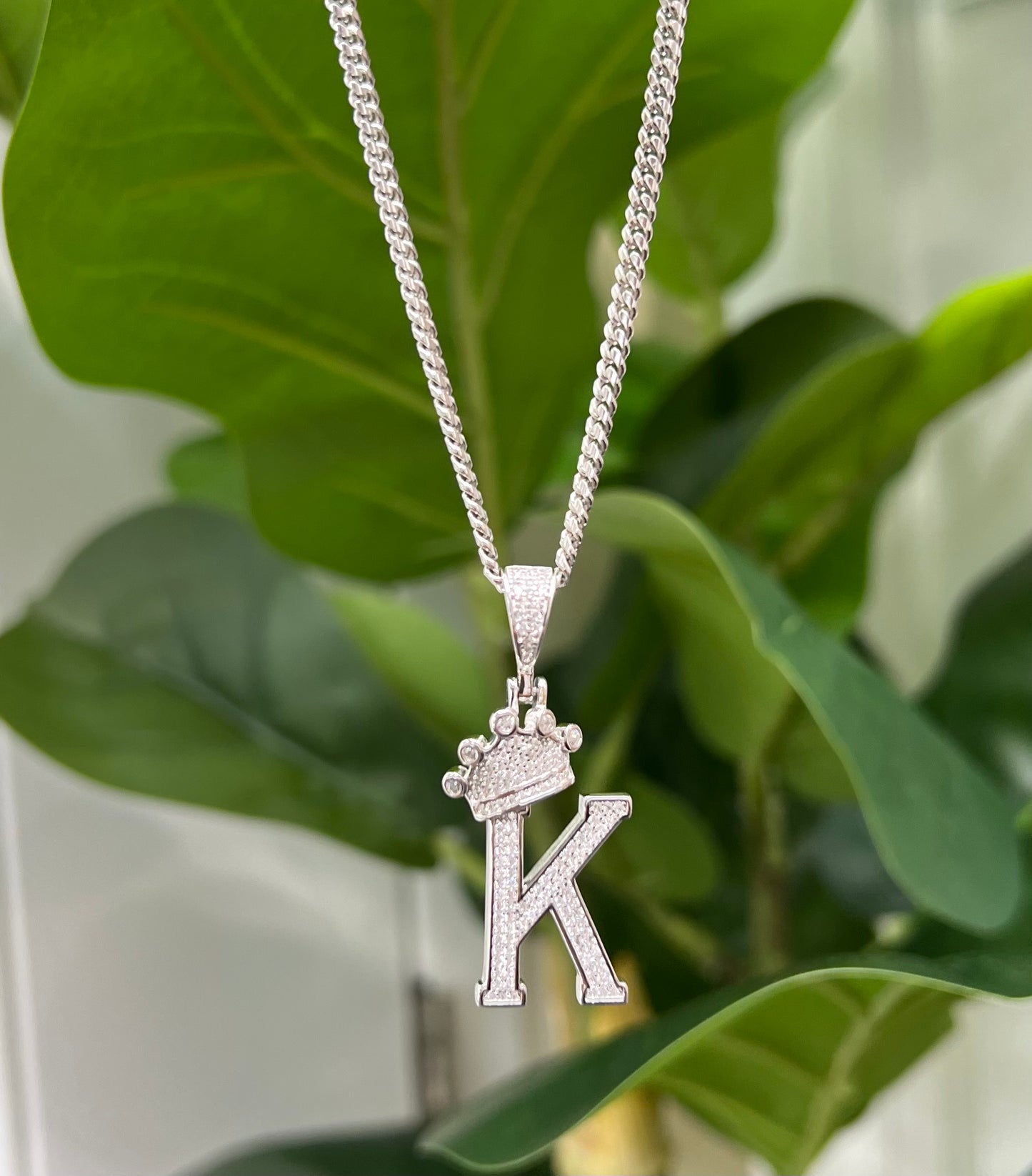 S811- NEW. 925 Sterling Silver Crown On Top Letter K Pendant W.G