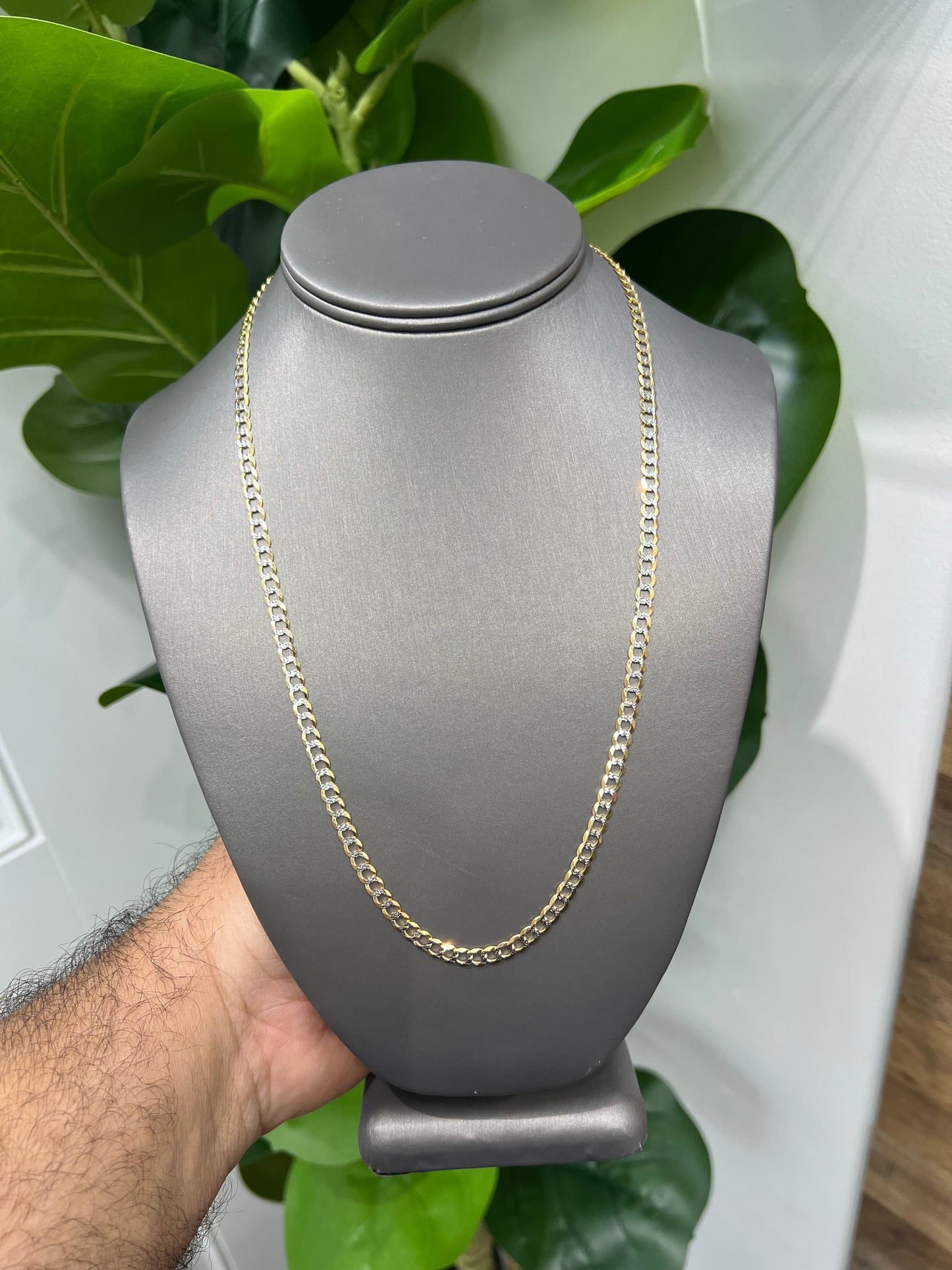 1249- NEW 14K Solid Flat Cuban Curb Link Two Tone 22" (4.7mm) W.G