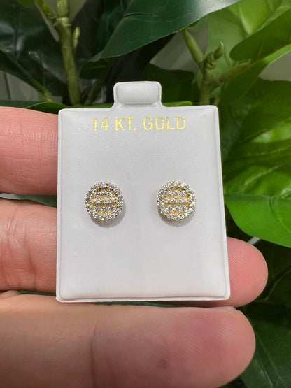 1363- NEW 14K Round Full Cz Stud Earring (8.2mm) W.G