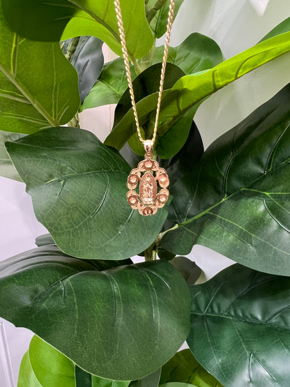 1336- NEW 14K Our Lady Of Guadalupe Rose Wreath Charm Two Tone W.G