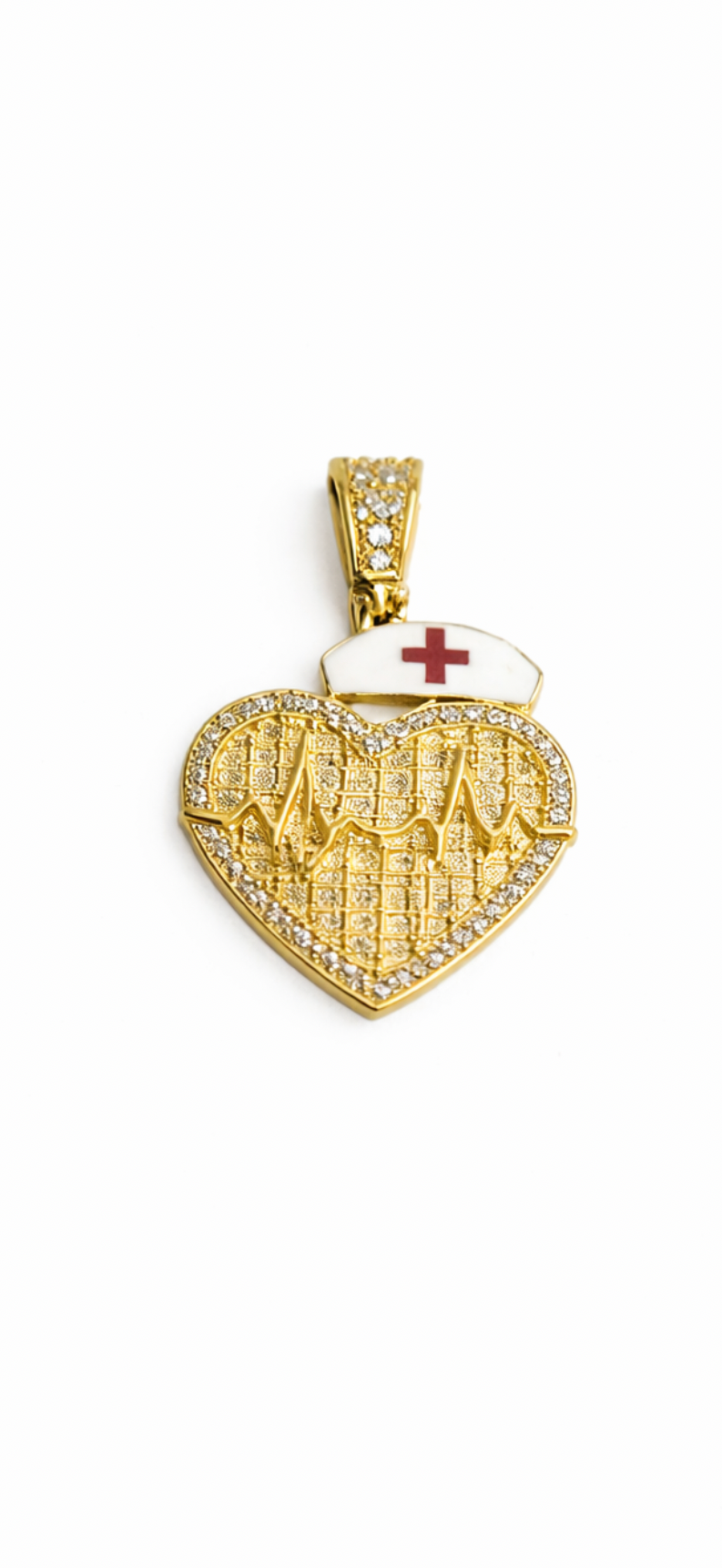 1504- NEW 14K Nurse Cap Cz Heart Pendant W.G
