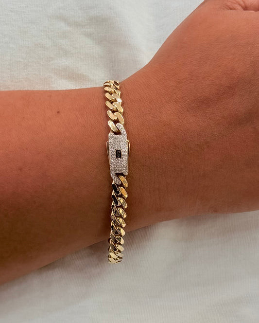 1083-NEW 14k Hollow Cuban Monaci Bracelet 8” (7mm)W.G