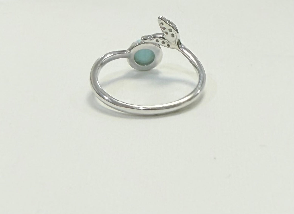 S890- NEW .925 Larimar Mermaid Adjustable Ring (W.G)
