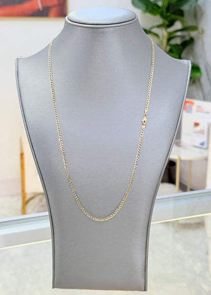 1764- NEW 14K Solid Flat Cuban Curb Chain Two Tone 24" (3.2mm) W.G