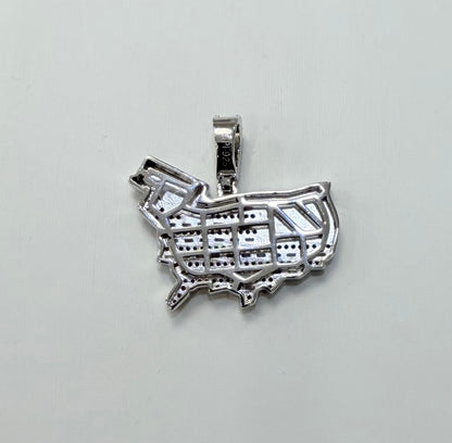 S845- NEW .925 Sterling Silver USA Map Flag Pendant W.G