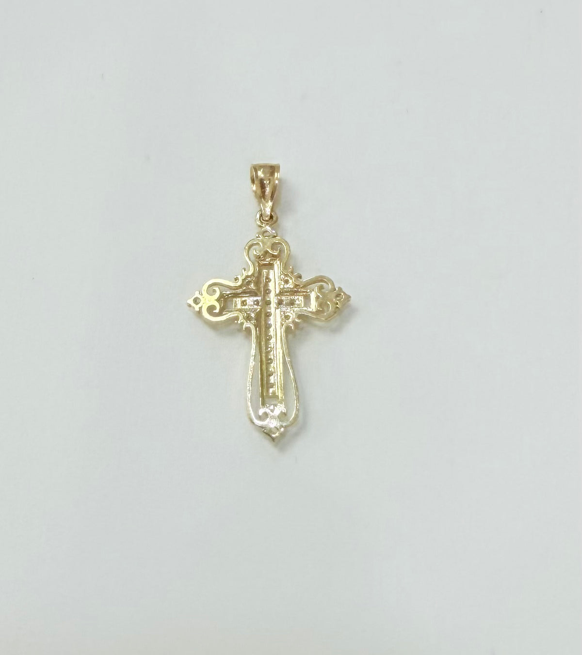 1728- NEW 10K Ornate Cross Cz Pendant W.G