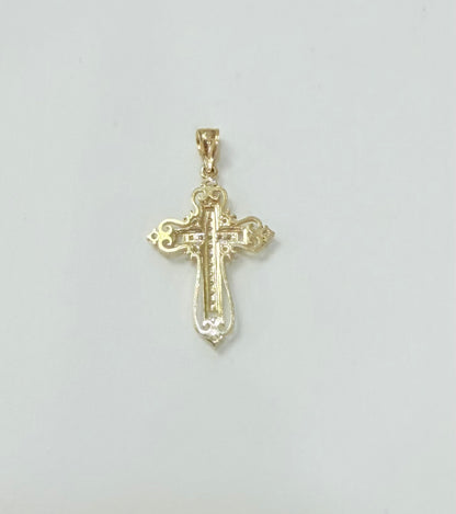 1728- NEW 10K Ornate Cross Cz Pendant W.G