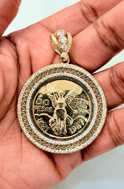 1765- NEW 10K Gold Centenario Medallion Pendant (44mm) W.G